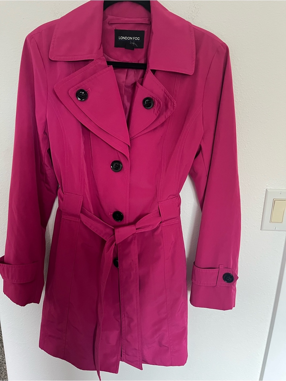 London Fog Women's Bright Pink Trench Coat with Belt